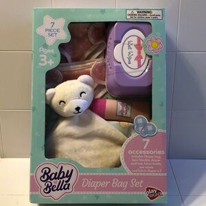 Baby Bella Diaper Bag Set - White Bear Blanket & Pastel Accessories BRAND NEW!